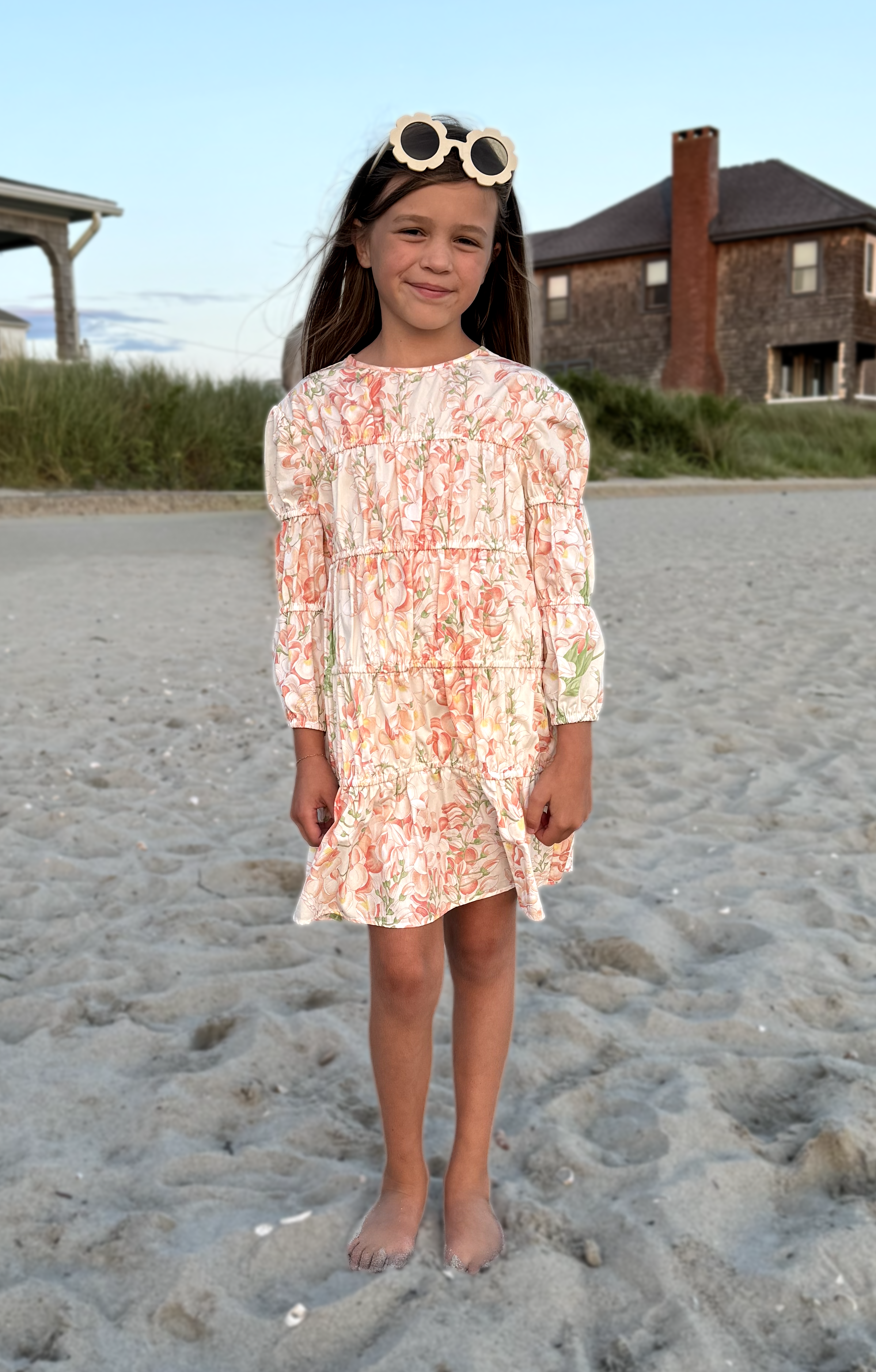 Girls' Coral Wisteria Print Martha Dress