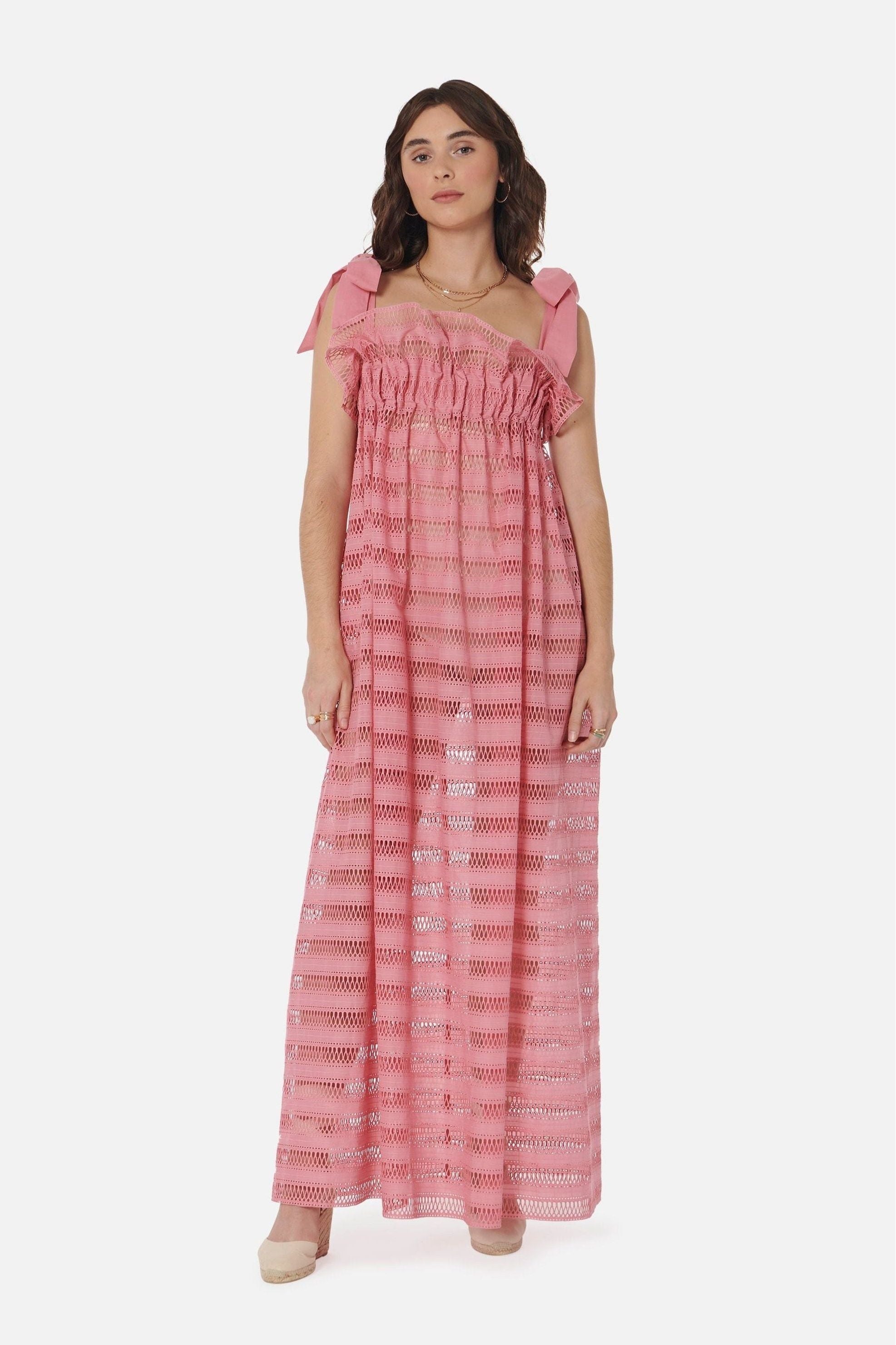 knee length dresses for ladies Jaime Pink Lattice Lace Dress