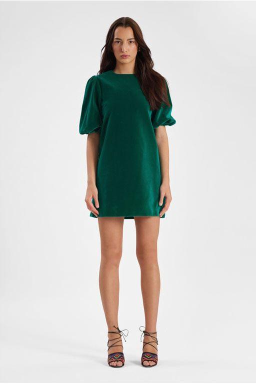 Women's Barb Dress in Green Velvet - Casey Marks