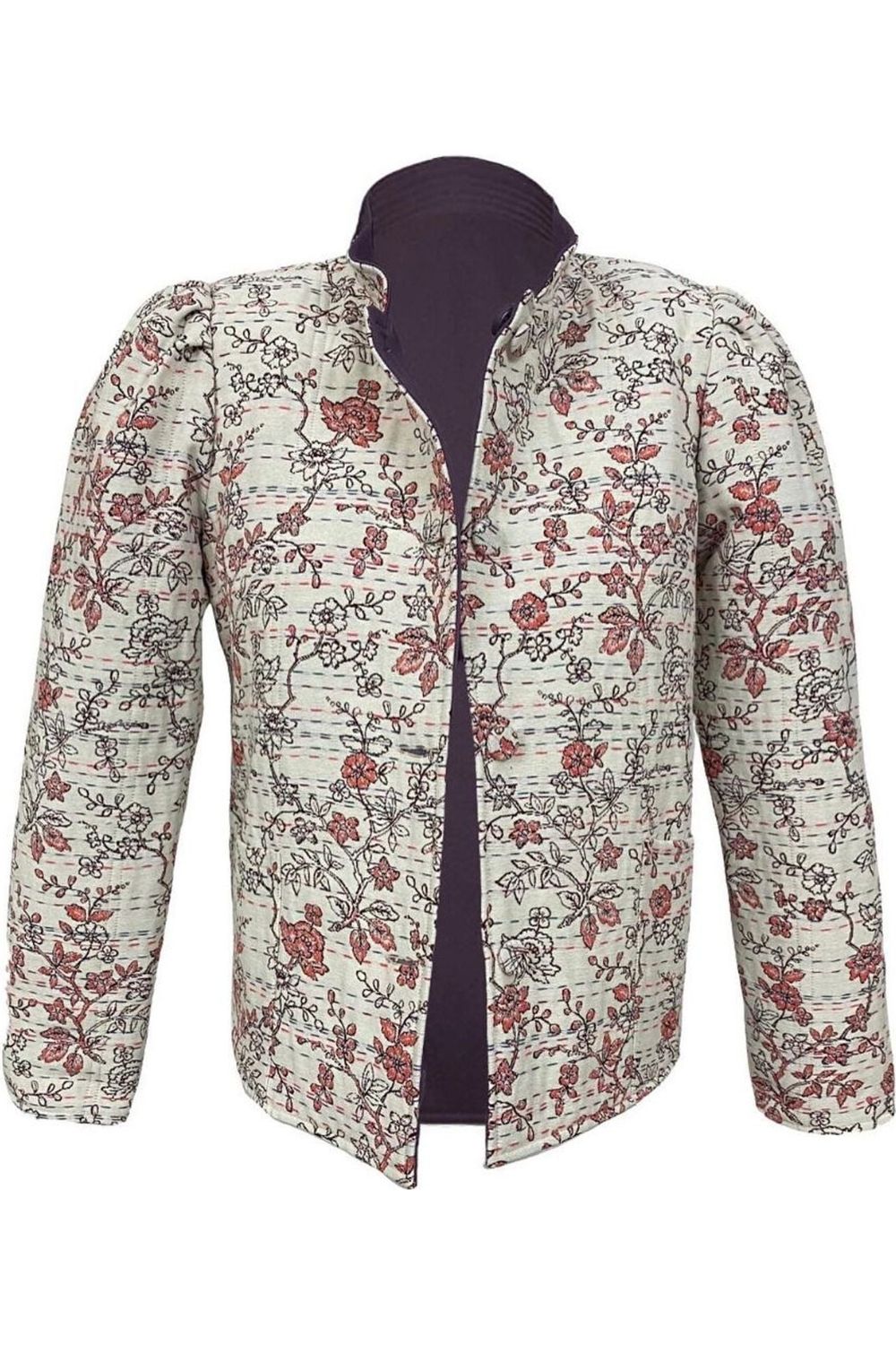 Magic Jacket in Coral Cherry Blossom Jacquard & Purple Twill - Casey Marks