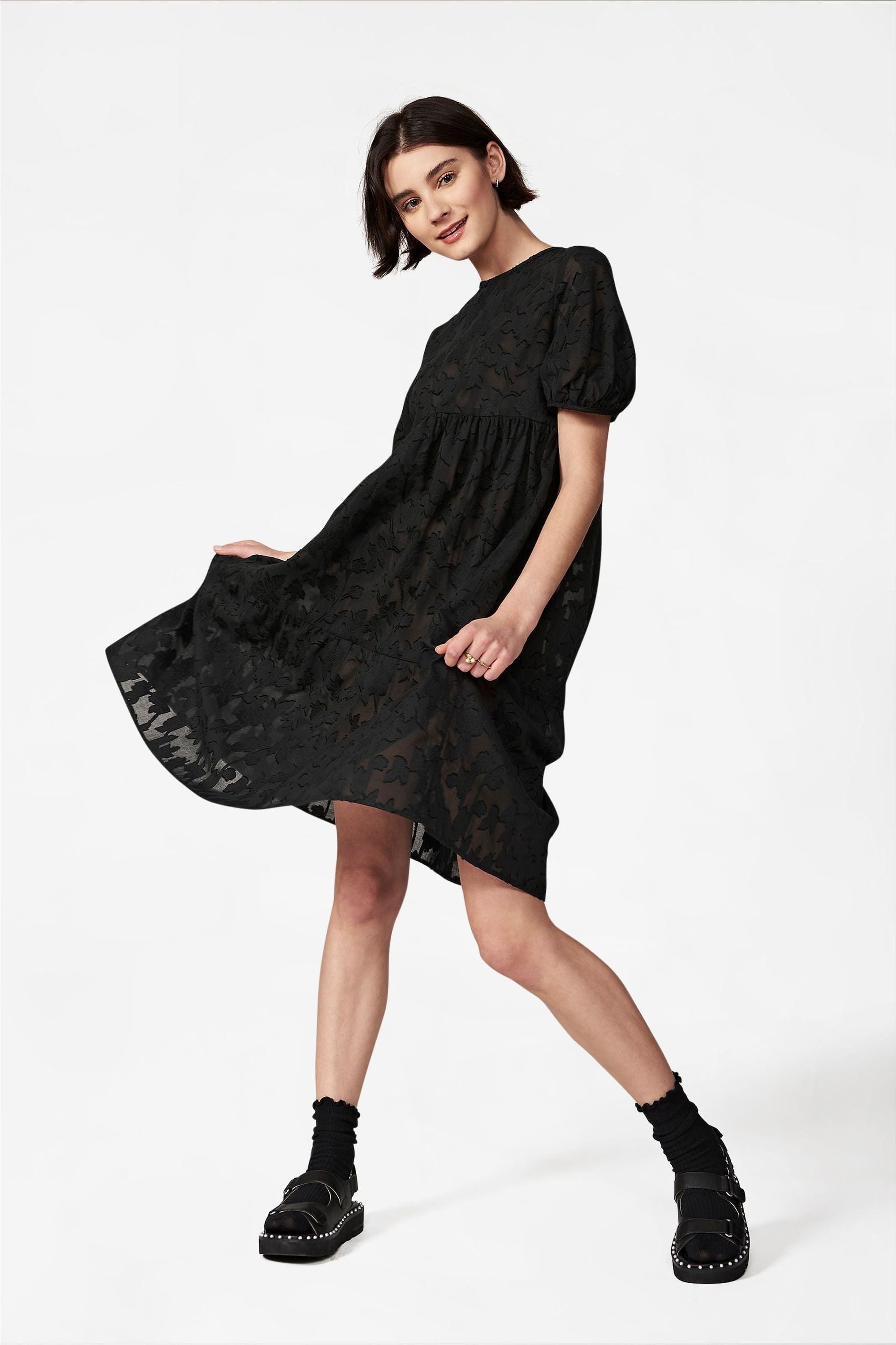 Women's Madeline Dress in Black Floral Jacquard - Casey Marks