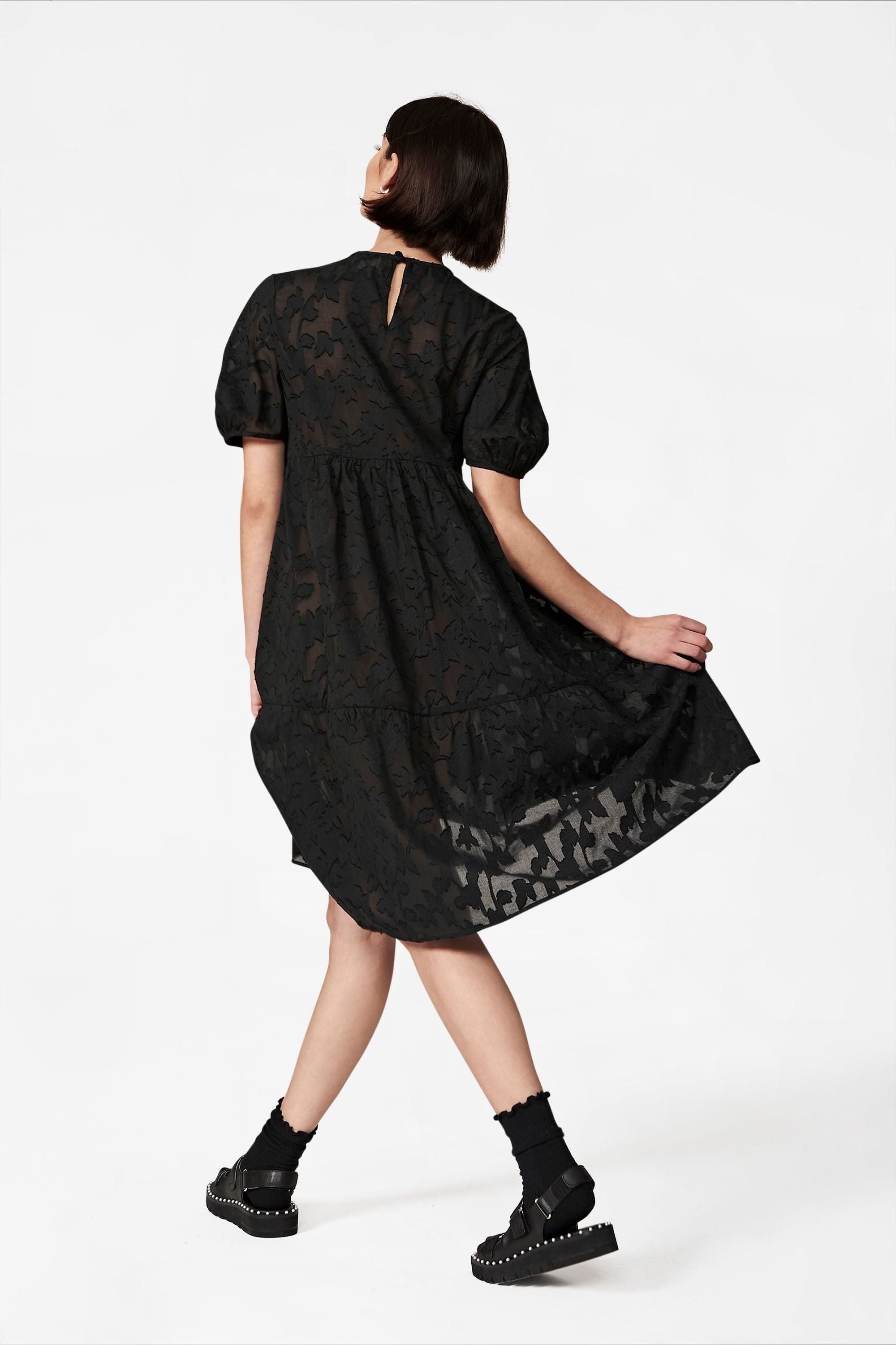 Women's Madeline Dress in Black Floral Jacquard - Casey Marks