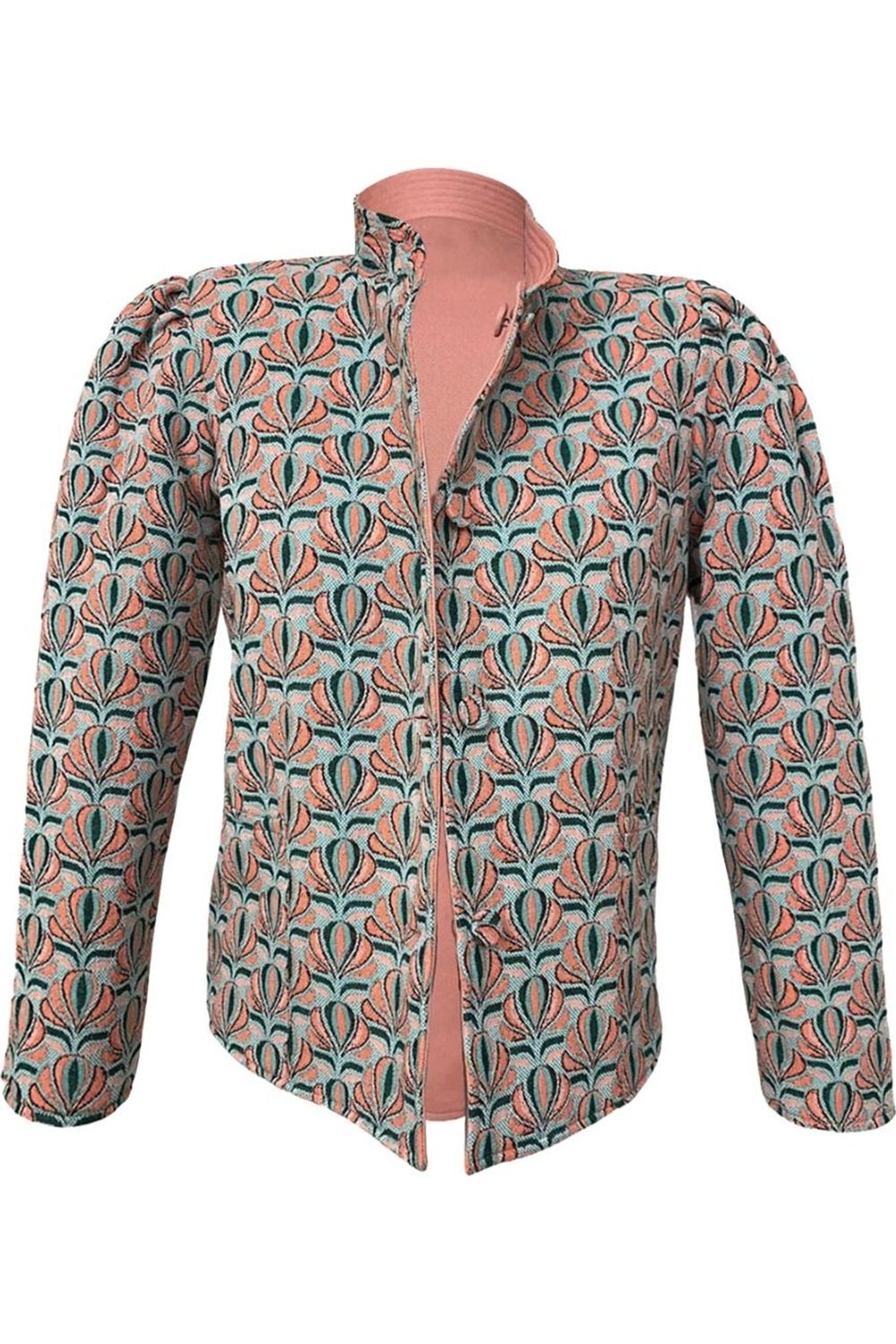 Magic Jacket in Fleur-de-Lis Jacquard & Coral Twill - Casey Marks