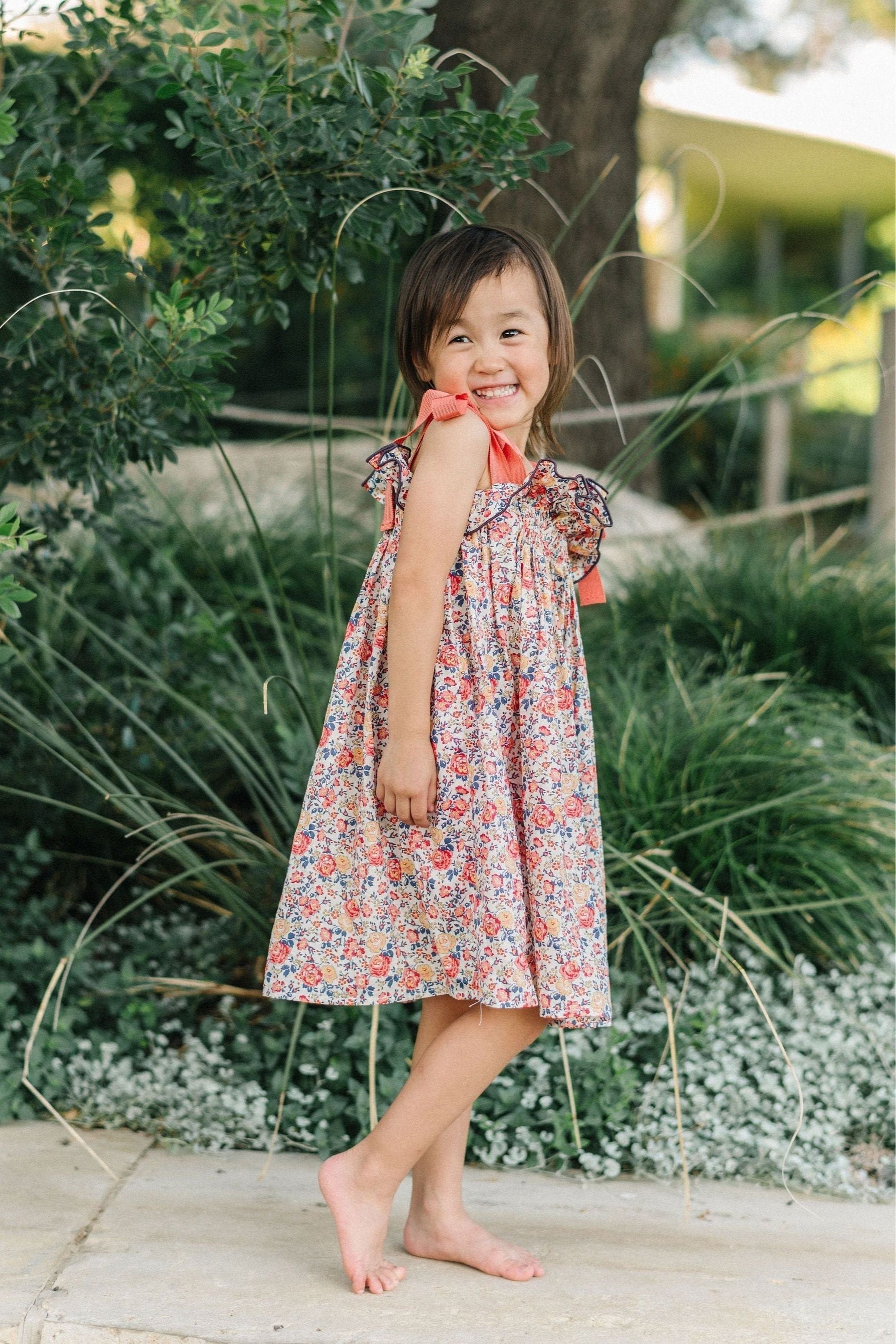 Girls' Jaime Dress in Coral Floral - Casey Marks