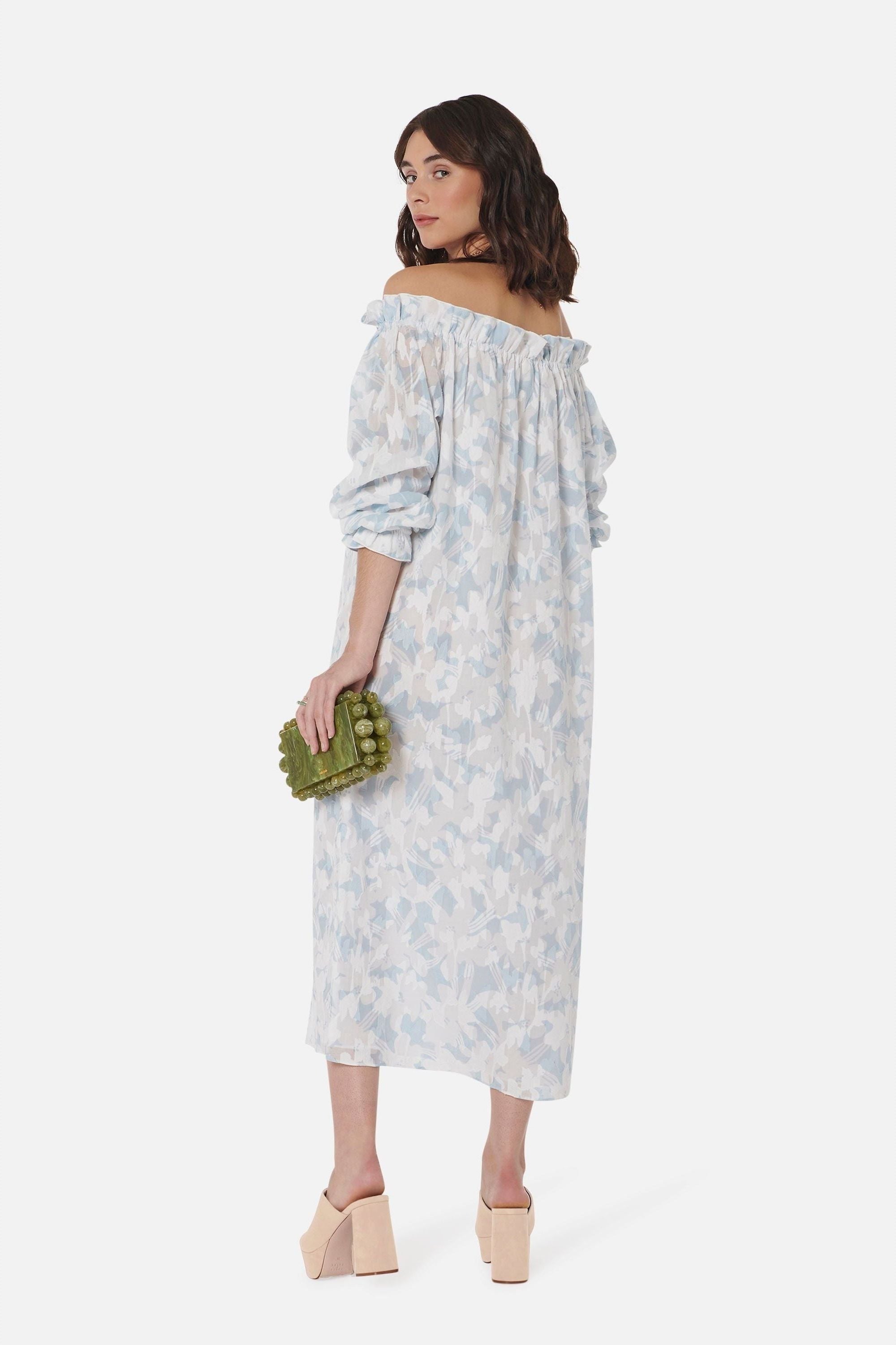 Women's Grace Dress in Pastel Blue & White Cotton Floral - Casey Marks